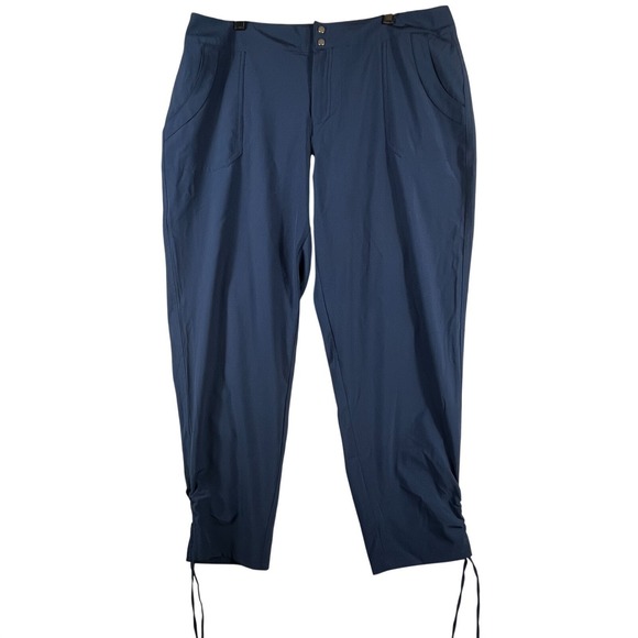 sundays Pants - Sundays Womens 14 Navy Travel Pants Stretch Pull On Ruched Tie Cuff Ankle Resort